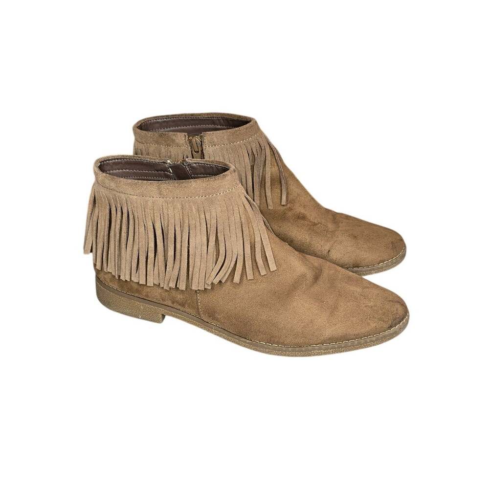 Mossimo Supply Co Women's 11 Taupe Fringe Ankle Boots Boho Western Side Zip